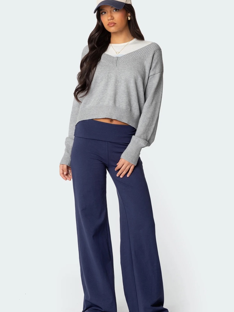 Edikted Navy Wide-Leg Pull-On Lounge Pants